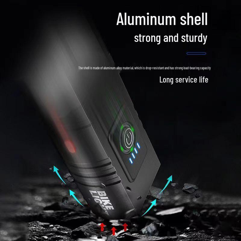 2*T6 USB Wiederaufladbares Aluminium Fahrradvorderlicht mit Leistungsanzeige für Nachtfahrten