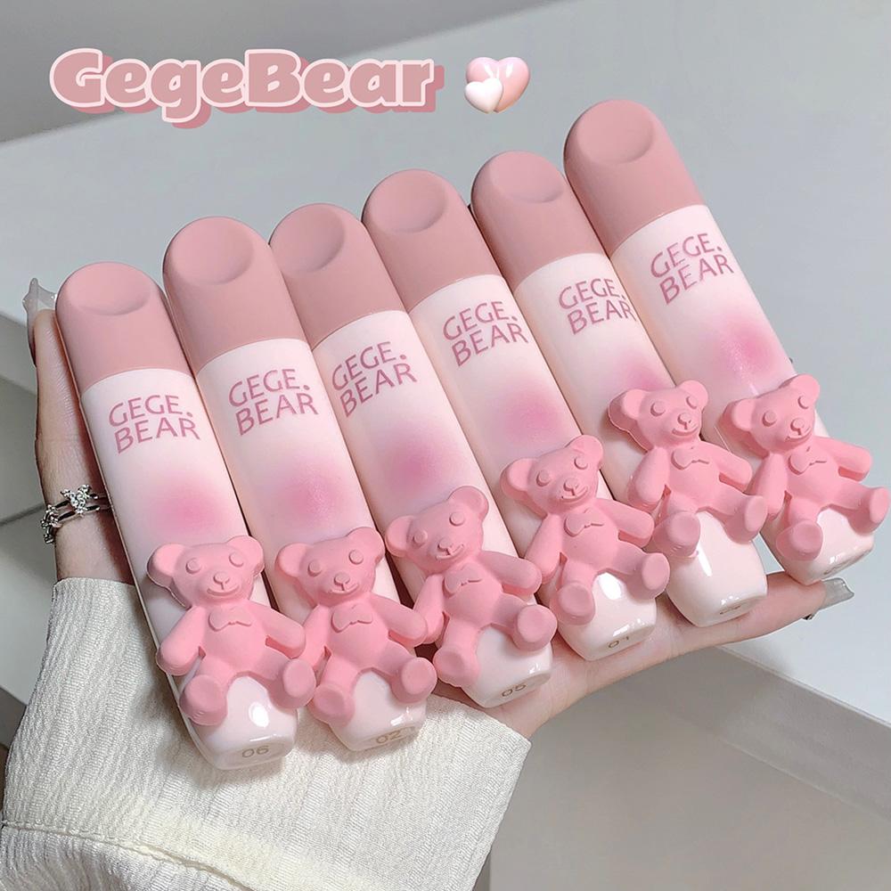 GEGE BEAR Tender Lip Glaze Lip Gloss Small Pink Bear Velvet Smooth Non-Drying Lipstick