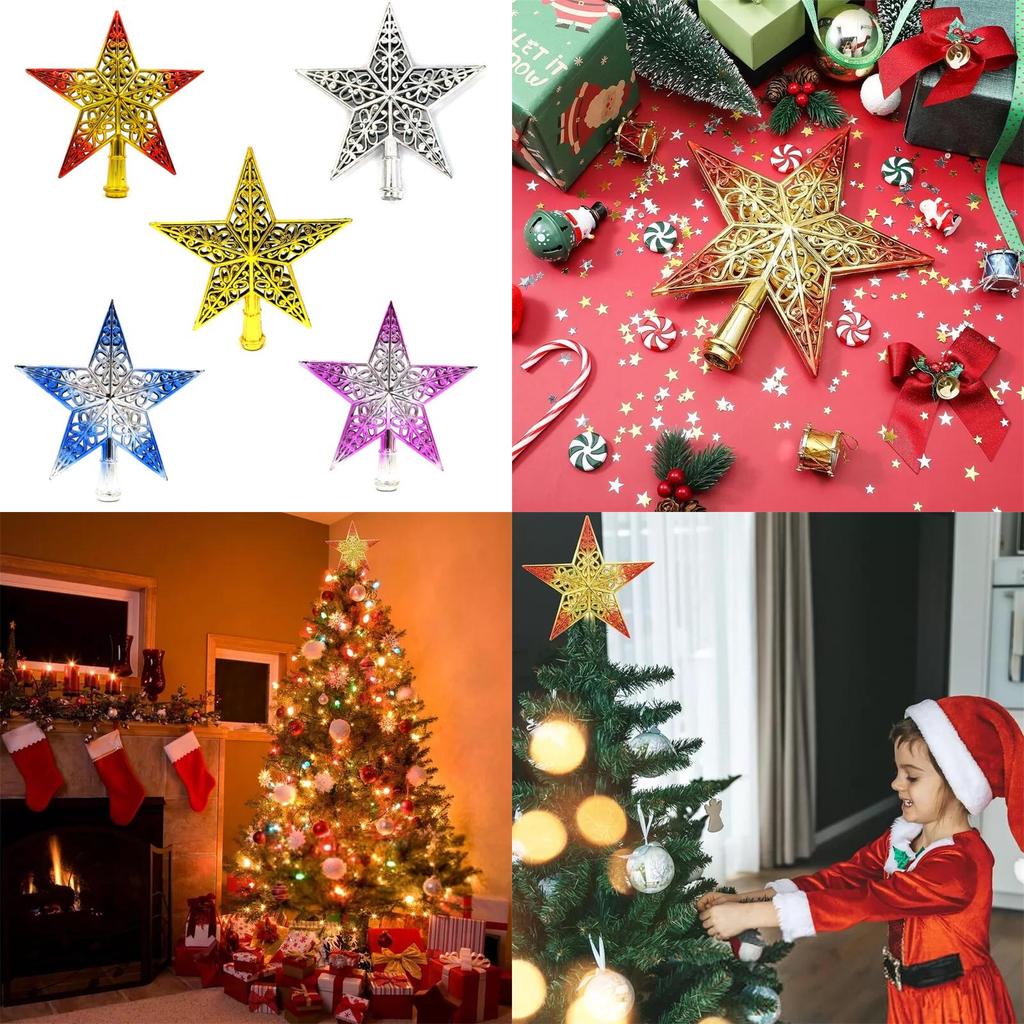 Vackert Tillverkad Ihålig Julgranstoppstjärna i Lyxig Guld Röd Och Silver Blå