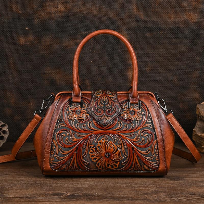 Johnature Retro embosovaná dámská kožená taška Luxusní kabelka Univerzální dámské kabelky přes rameno a crossbody
