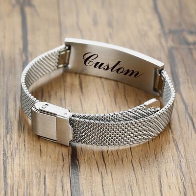 Personalisiertes Netzarmband für Damen, Individuell gravierbares Inspirationszitat Name Armband, Verstellbare Kette Edelstahl
