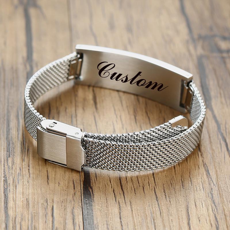 Personalized Mesh Bracelet for Women,Custom Engrave Inspiration Quto Name Wristband, Adjustable Chain Stainless Steel