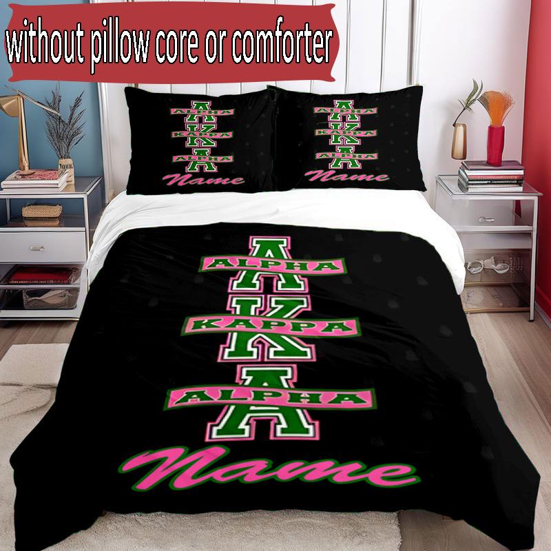 3pcs Duvet Cover Set (1*Duvet Cover + 2*Pillowcase, Without Core), Custom Name Alpha Kappa Alpha Pattern Bedding Set, Home Bedroom Decor Gift