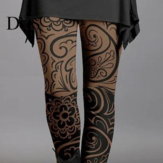 Ultra-soft Leggings Women Skinny Pants Autumn Winter Vintage Ethnic Style Flower Print Super Stretchy Fit Trousers Stretch Slim High Waist Ladies Long