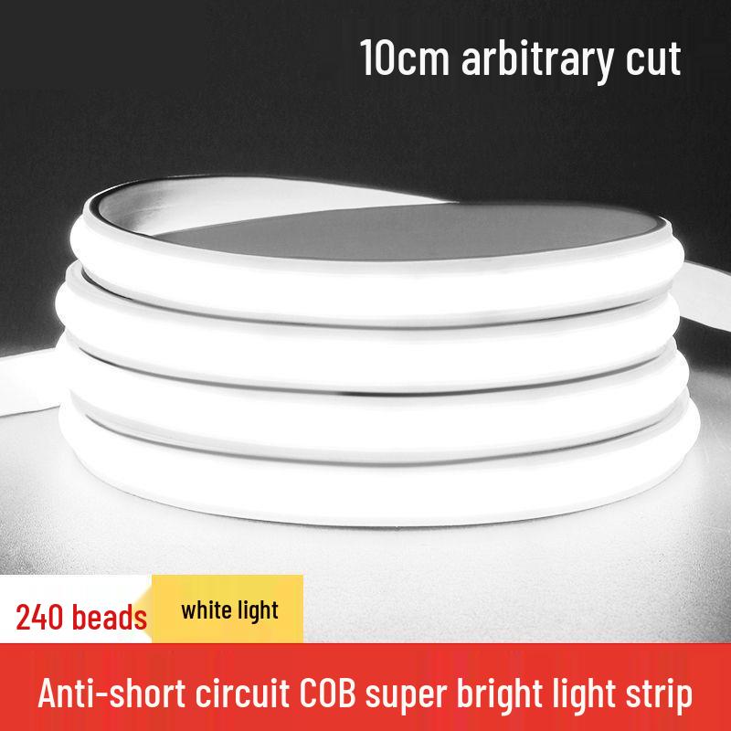 Outdoor Waterproof LED Strip Light, 220V COB, Self-Adhesive, Super Bright White, Suitable for Living Room and Ceiling.