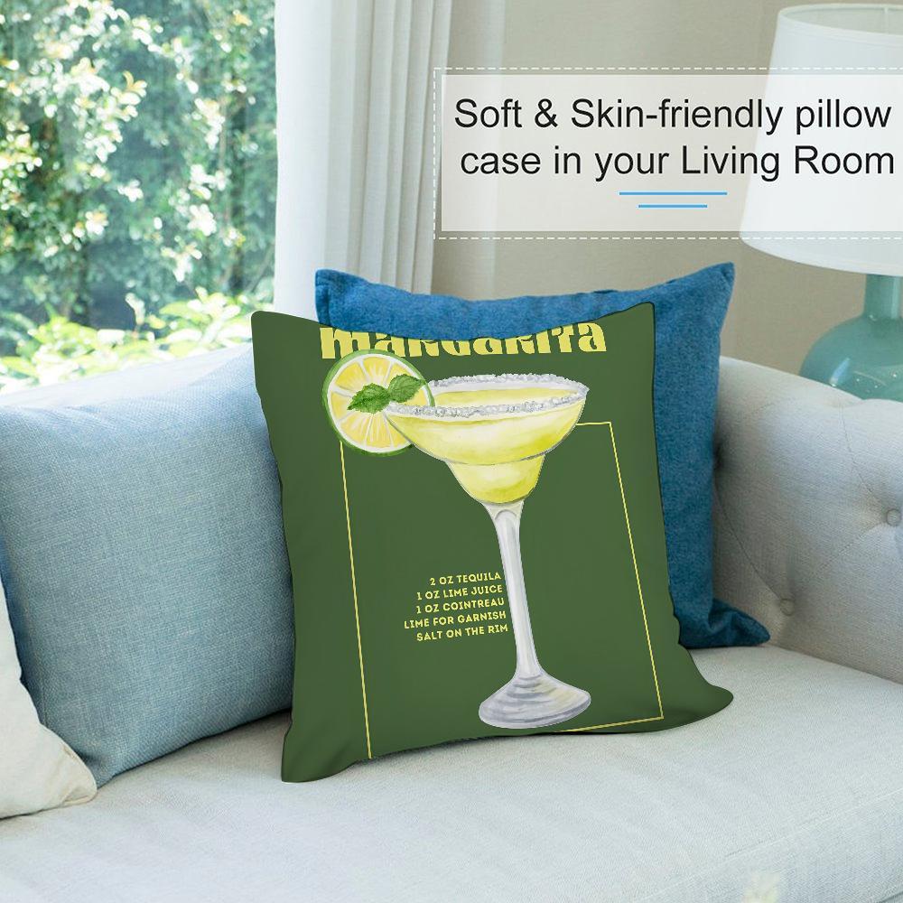 Margarita Cocktail Art Pillow Case Short Plush Pillow Covers Sofa Decorative Gift Home Double-sided Printing Cushion Cover