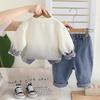 0-5-year-old Boys' Long Sleeved Set, Children's Round Neck Letter Printed Hoodie+denim Pants Two-piece Set