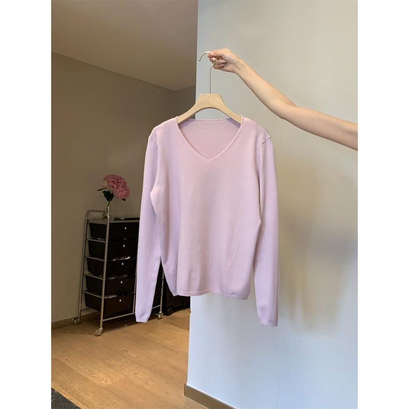Fashion Collar Knitted Sweater Women's Soft Waxy Bottoming Shirt Autumn and Winter Simple Versatile Lazy Style Long-sleeved Inner Top
