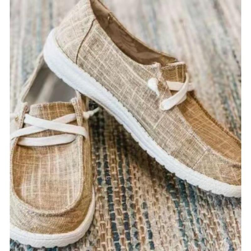 Women Lace Up Loafers Casual Lightweight Canvas Slip On Shoes Ladies Outdoor Shoes