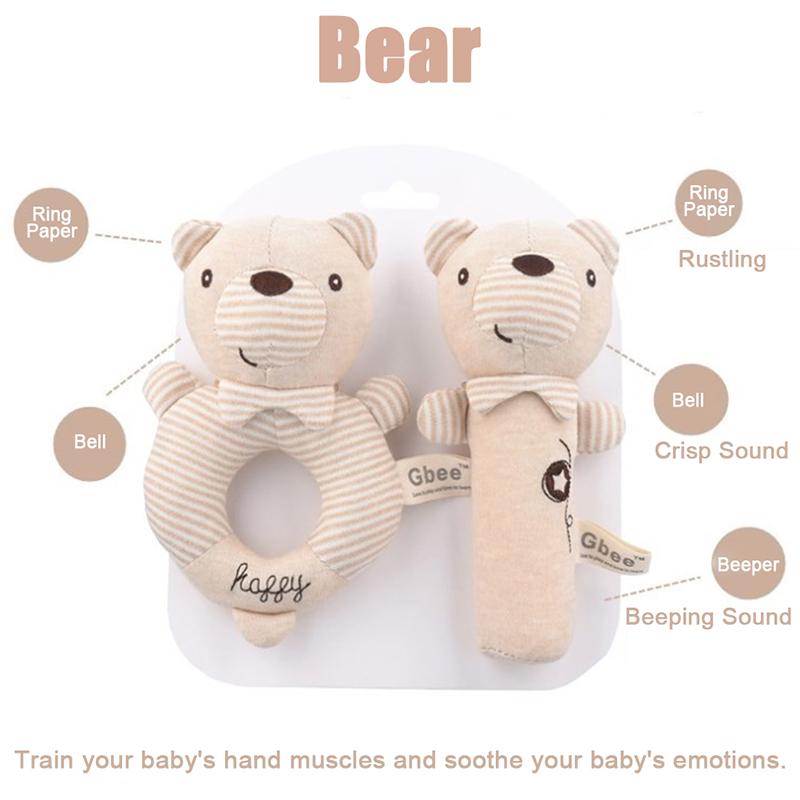 Baby Rattles Soft Cartoon Cute Plush Animal Toys Child Educational Handbells