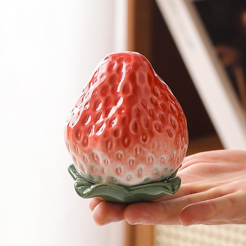 Strawberry Ceramic Tea Pot Tea Bag Storage Box Cover Storage Jar Tea Set Home Decoration Accessories Exquisite Ceramic Gifts