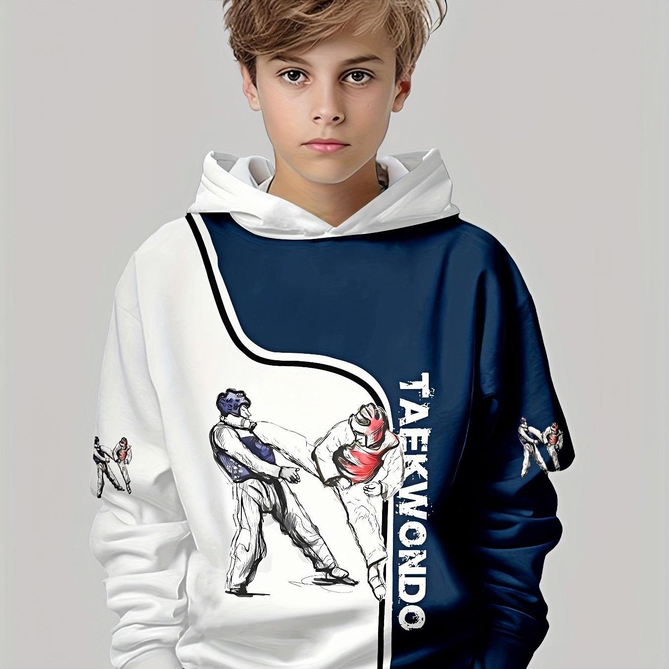 

Повседневный пуловер свитшот для мальчиков с 3D-принтом, повседневная худи для мальчиков для занятий тхэквондо на открытом воздухе 13-14Y