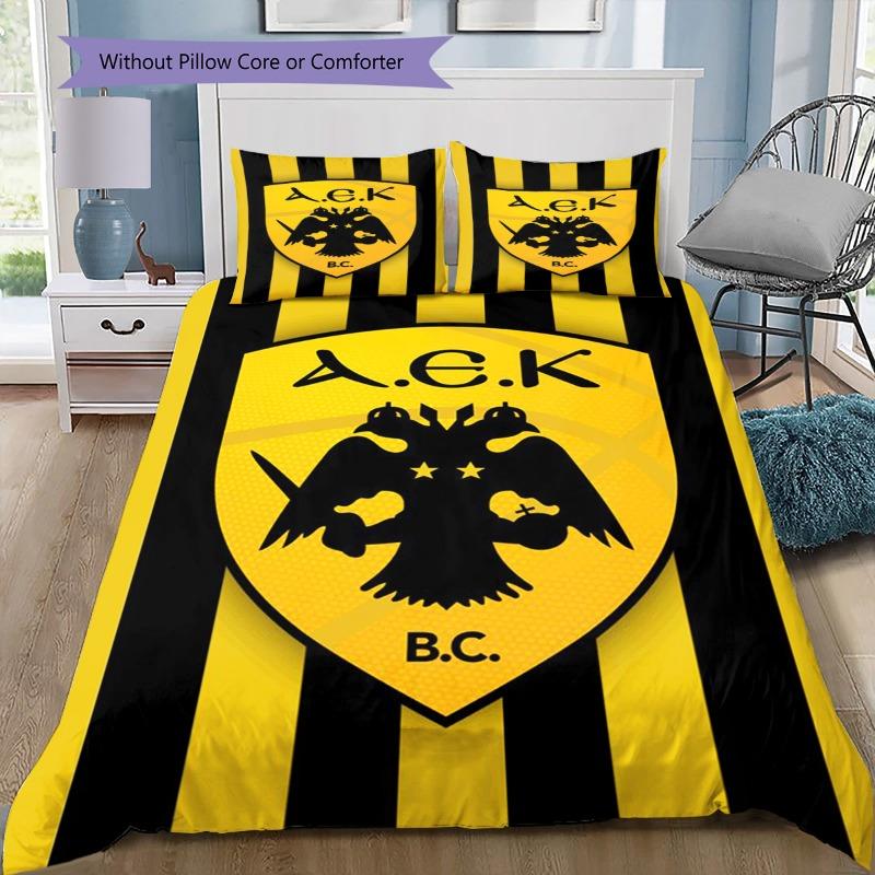 AEK BC 3Pcs Bedding Set, Duvet Cover with 2 Pillowcases, Black Yellow Stripe Shield Print Bed Linens, No Comforter No Pillow Core