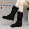 Women's High-Top Mid-Calf Snow Boots, Velvet-Lined, Non-Slip, Lightweight, Warm, Flat Bottom.