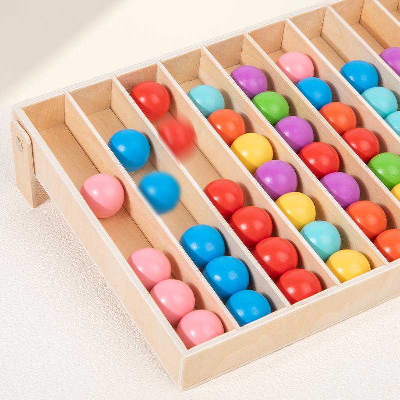 Children's Early Education Wooden Colored Ball Return Game, Kindergarten Color Classification Cognitive Logic Thinking Training Toy