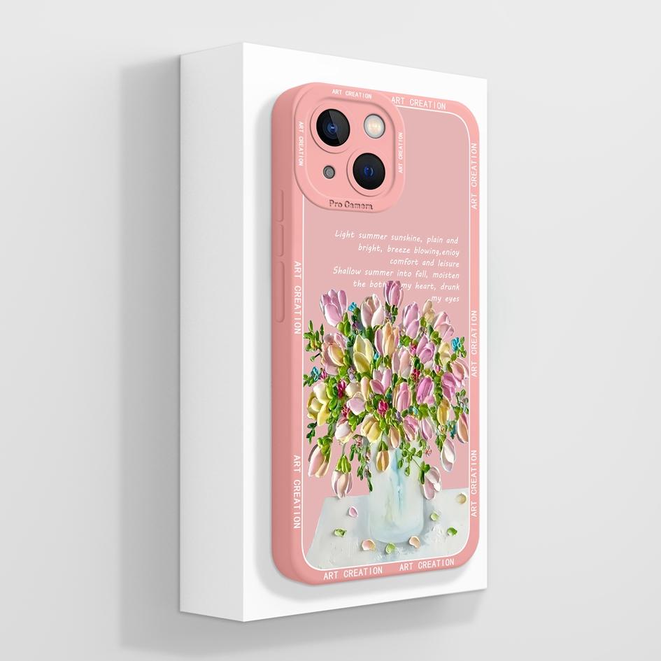 Smartphone Case For iPhone 13 14 15 16e Pro Max Mini Plus Lazy Kitten Pretty Flowers Pattern Liquid Silicone Shockproof Advanced Shell For iPhone Capa