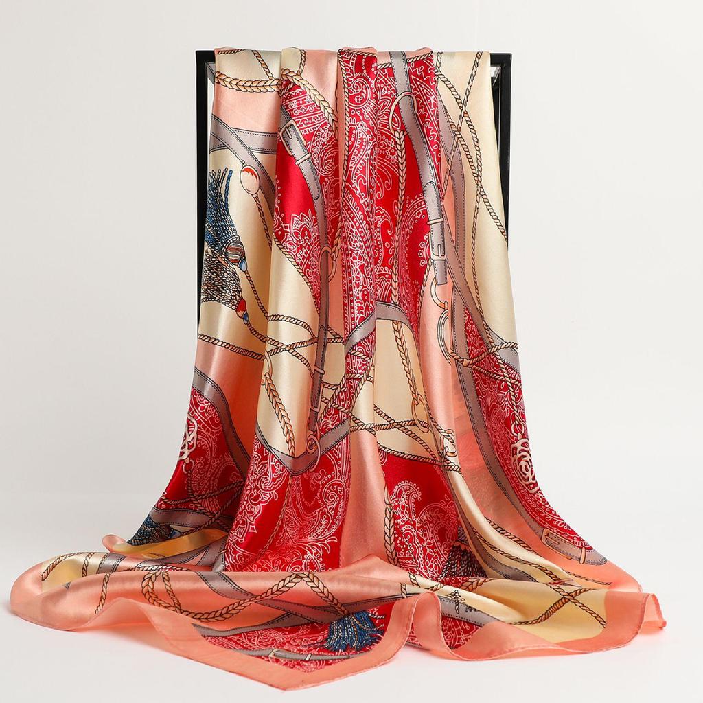 Color Block Silk Square Scarf - Versatile Women's Accessory for All Seasons, Perfect for Neckwear and Sun Protection