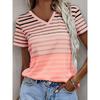 Women's Striped Geometric Graphic V Neck T Shirt, Short Sleeve Casual Tops, Daily Multi Color Look for Spring & Summer