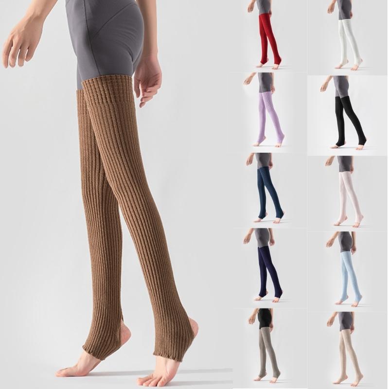 Calzettoni a costine a righe sopra il ginocchio senza piedi Scaldamuscoli lunghissimi con staffa Calze alte fino alla coscia per Donna Yoga