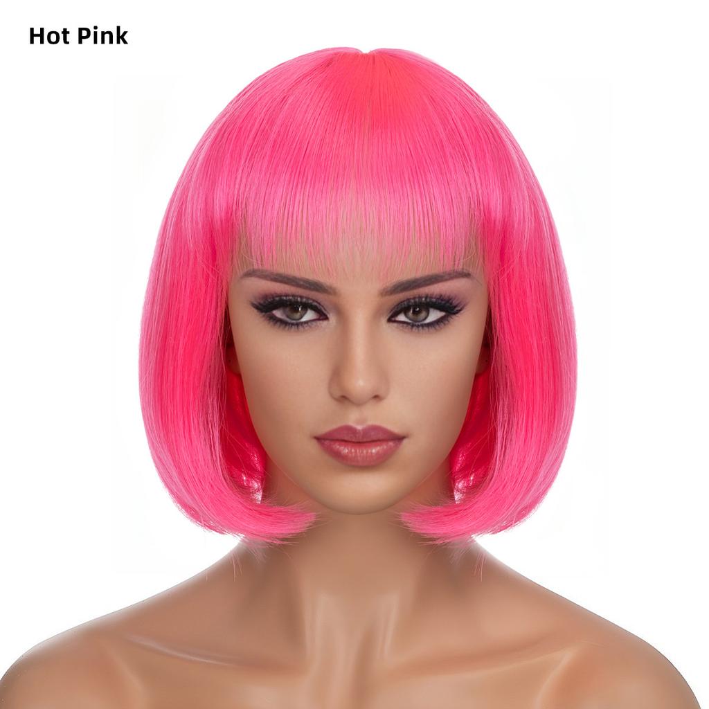Women's Natural Looking Daily Use Short Straight Wig with See-through Bangs Ladies Front Lace Heat Resistant Fluffy Bob Wig