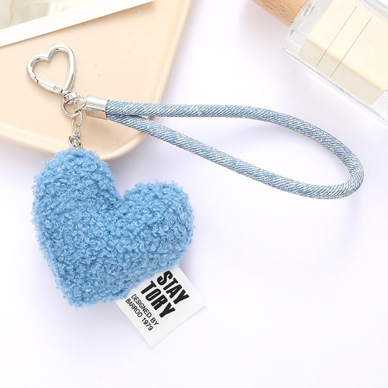 Cute Heart Shape Plush Wristlet Keychain Bag Pendant for Women Valentines Day Gift Coin Purse Backpack Bag Charm Gift