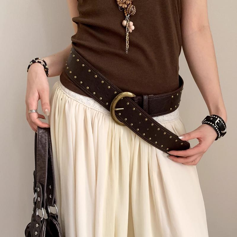 Women's Rivet Belt Gothic Heavy-Duty Leather Waist Belt Y2k Punk Dress Jeans Belt Waist Accessories