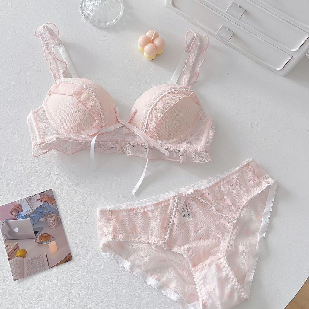 Japanese sweet pure desire bow girls underwear lace small breasts gathered anti-drop no steel ring bra