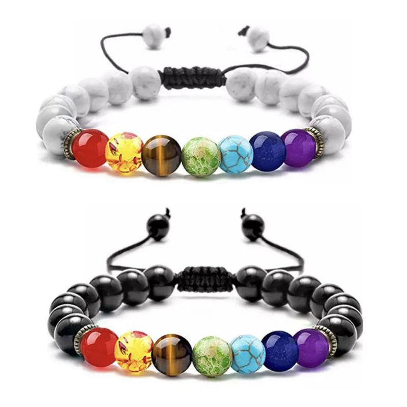 Multicolor Alloy & Volcanic Stone Yoga Bracelet with Turquoise & Tiger Eye Beads