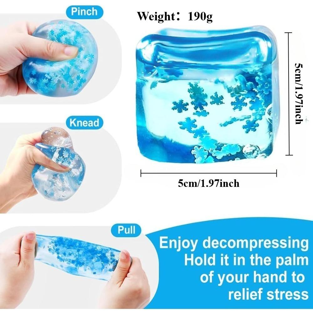 Blue Ice Cube Stress Ball - Squishy Fidget Toy for Anxiety Relief, Sensory Snowflake, ADHD Autism, Party Favors Kids Adults