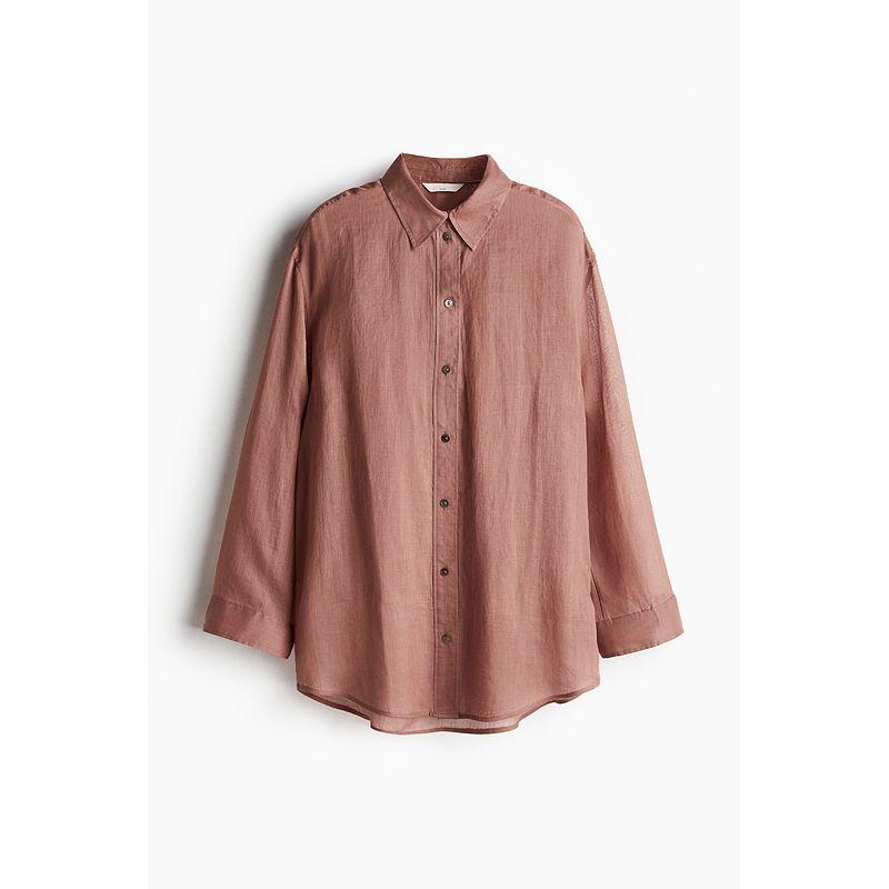 

HM Women s Shirt 2025 Summer New Arrival Large Profile Ramie Shirt 1270365 Gray Brown 170/104(L)