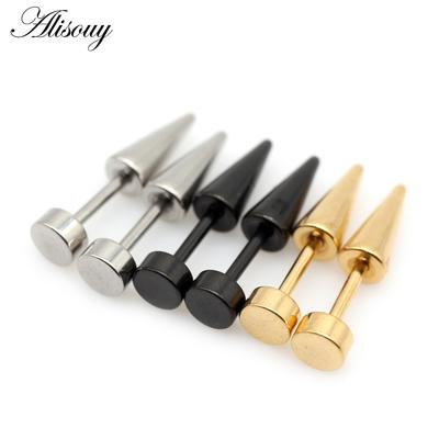 Alisouy 2 adet Unisex Gotik Punk Paslanmaz Çelik Koni Spike Perçinler Dambıl Halter Piercing Erkek Kadın Vida Kulak Damızlık Küpe