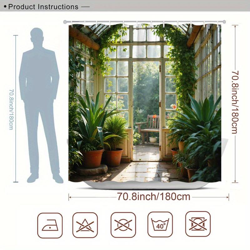 1pc a Sunlit Greenhouse Shower Curtain Featuring Rustic Glass Designs with Climbing Vines And Agave Plants, Creating a Tranquil