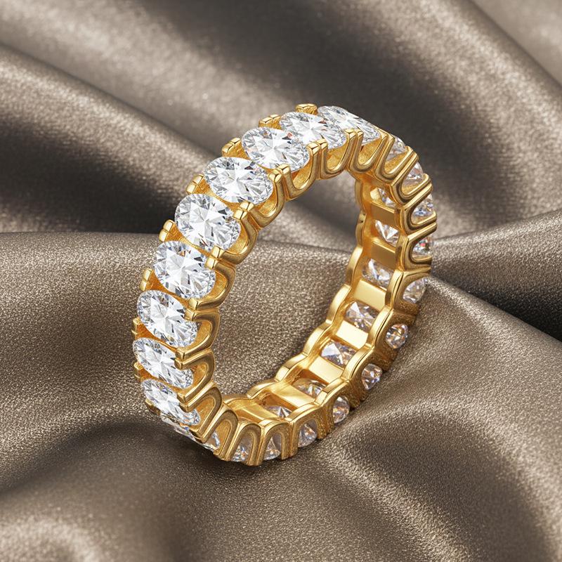 European-American Cross-Border Hot-Selling 3x5mm Oval Moissanite S925 Sterling Silver Stackable Ring, Niche Design, Fashionable Light Luxury