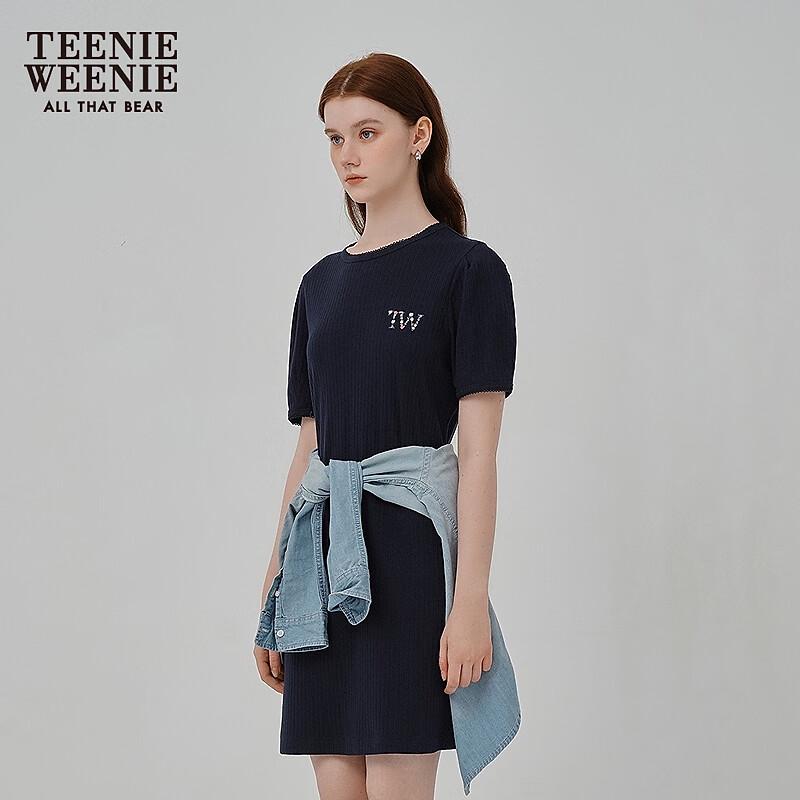 Teenie Weenie Women's 2025 Summer Bear Embroidered A-Line Short Sleeve Dress