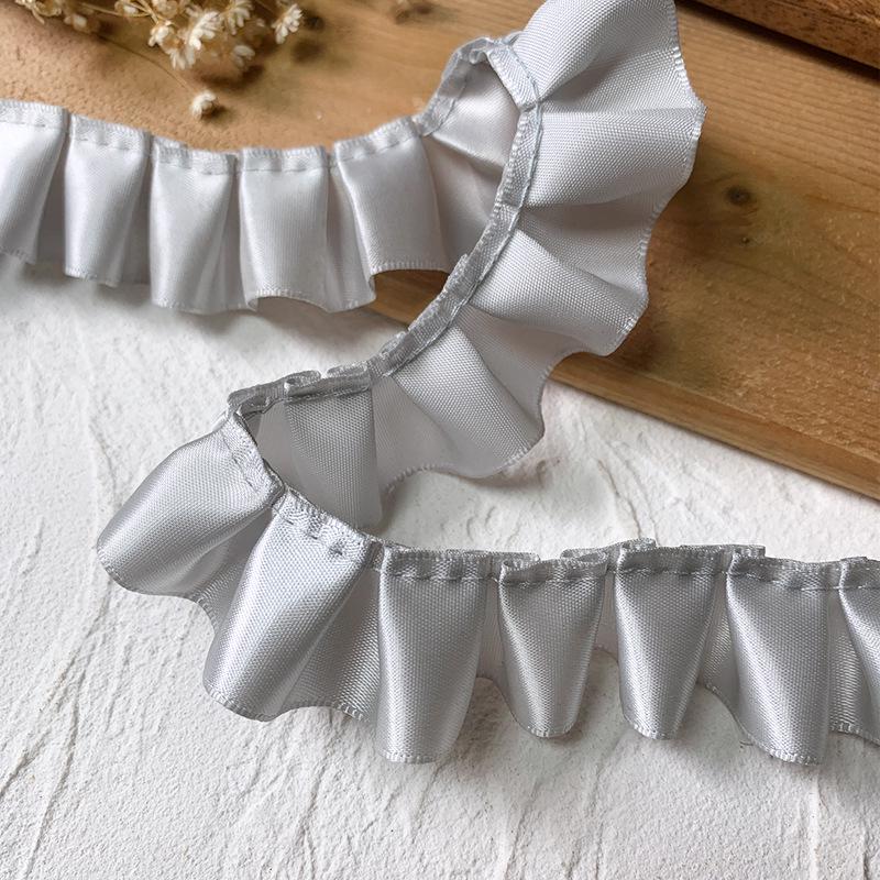High-Quality 2.5cm Pleated Lace Woven Polyester Ribbon for Clothing and Cuff Decoration