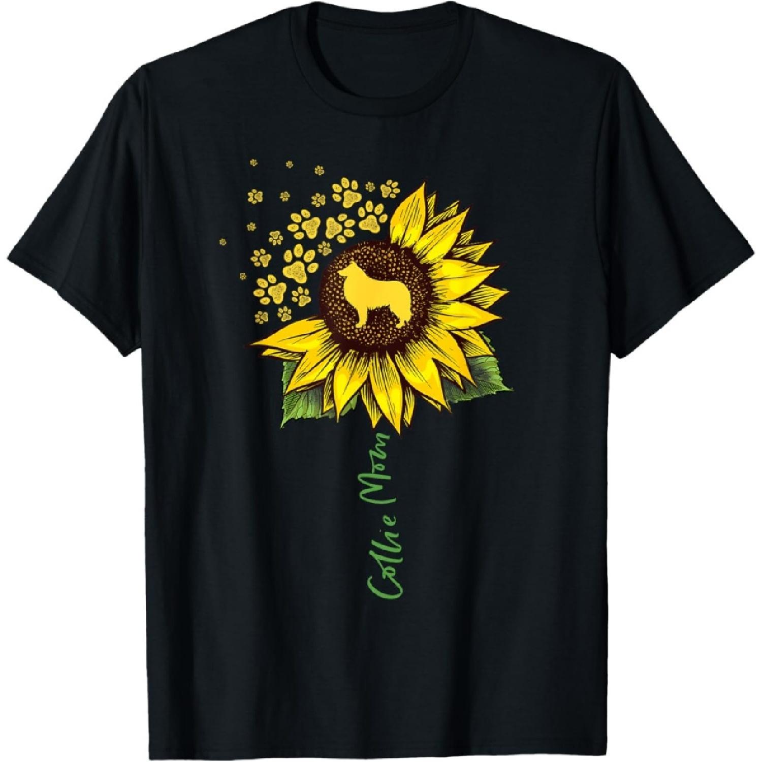 Collie Mom Sunflower Rough Collie Gifts Dog Mom Mama Men Women Kids T-Shirt S