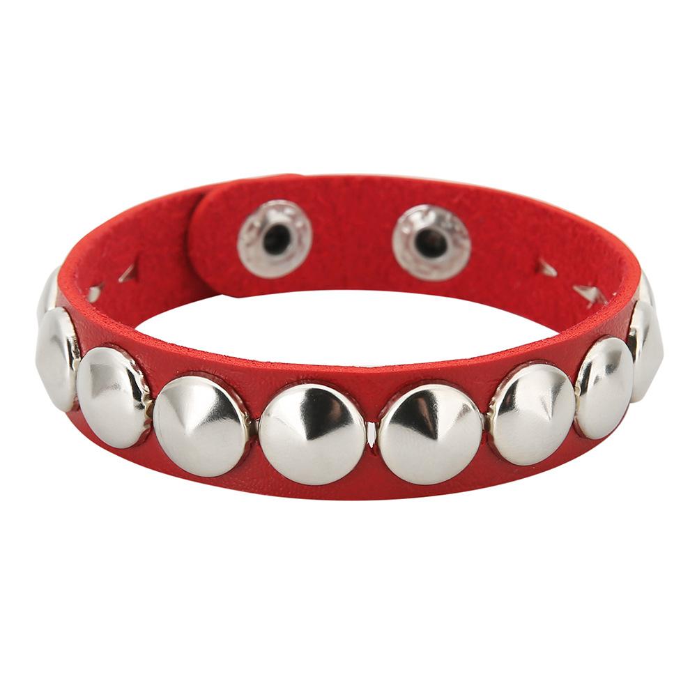 Punk Round Dome Rivet PU Leather Bracelet, Adjustable Stainless Steel Snap Wrist Cuff Unisex Gothic Rock Wristband