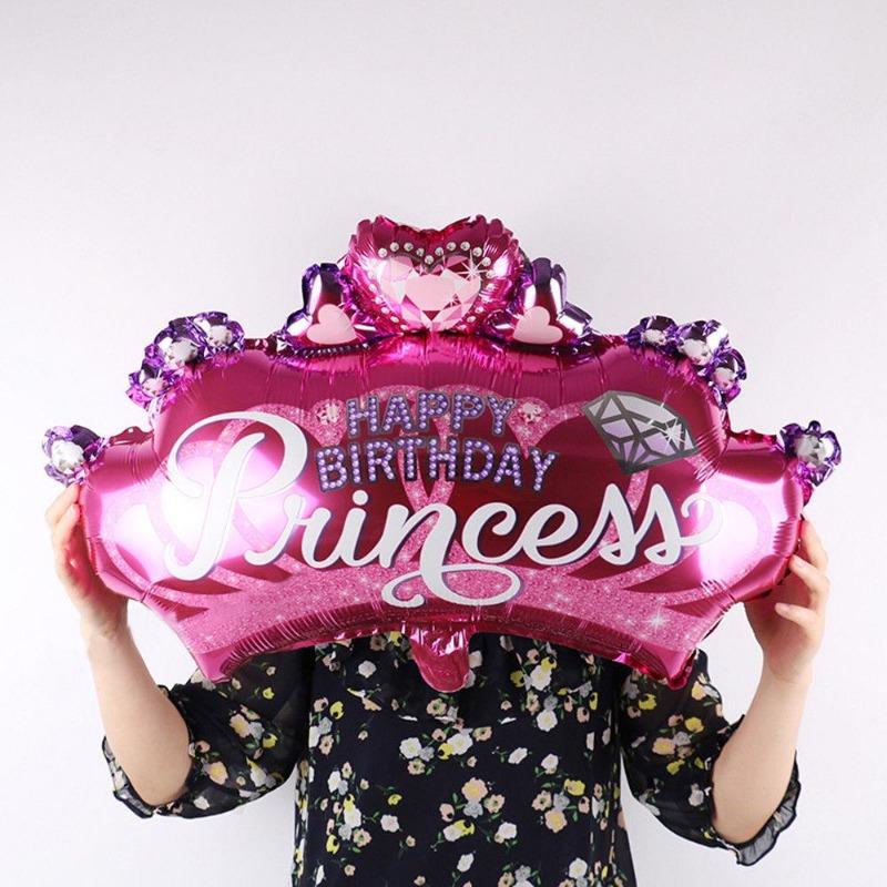 1Pc Hot Pink Crown Princess Birthday Party Decoration Supplies Round Foil Balloon