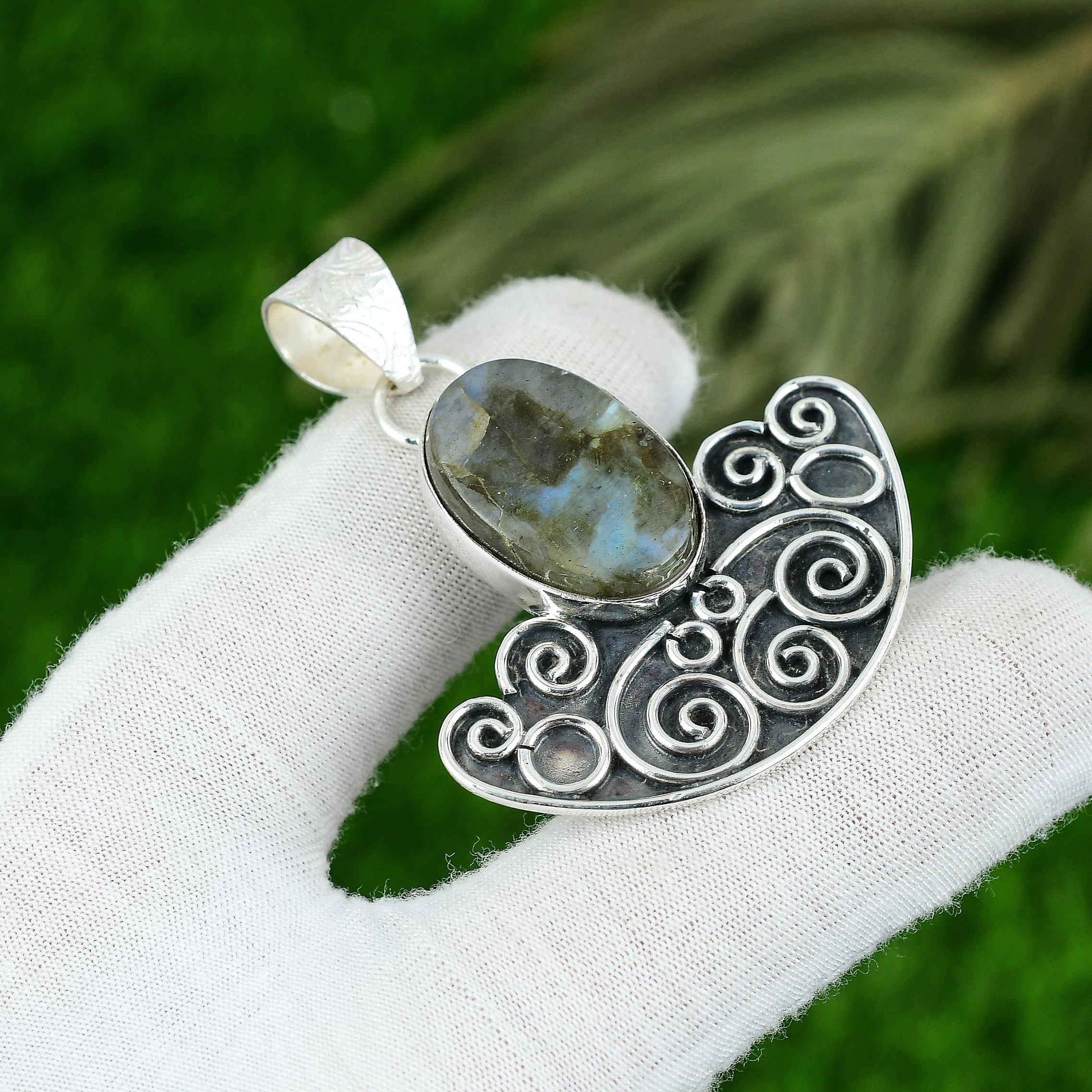 

925 Sterling Silver Natural Labradorite Anniversary Handcrafted Pendant Jewelry