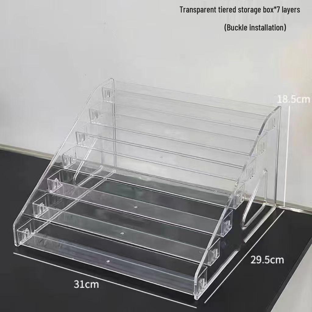 Acrylic Badge Display Stand with Tiered Transparent Storage Shelves