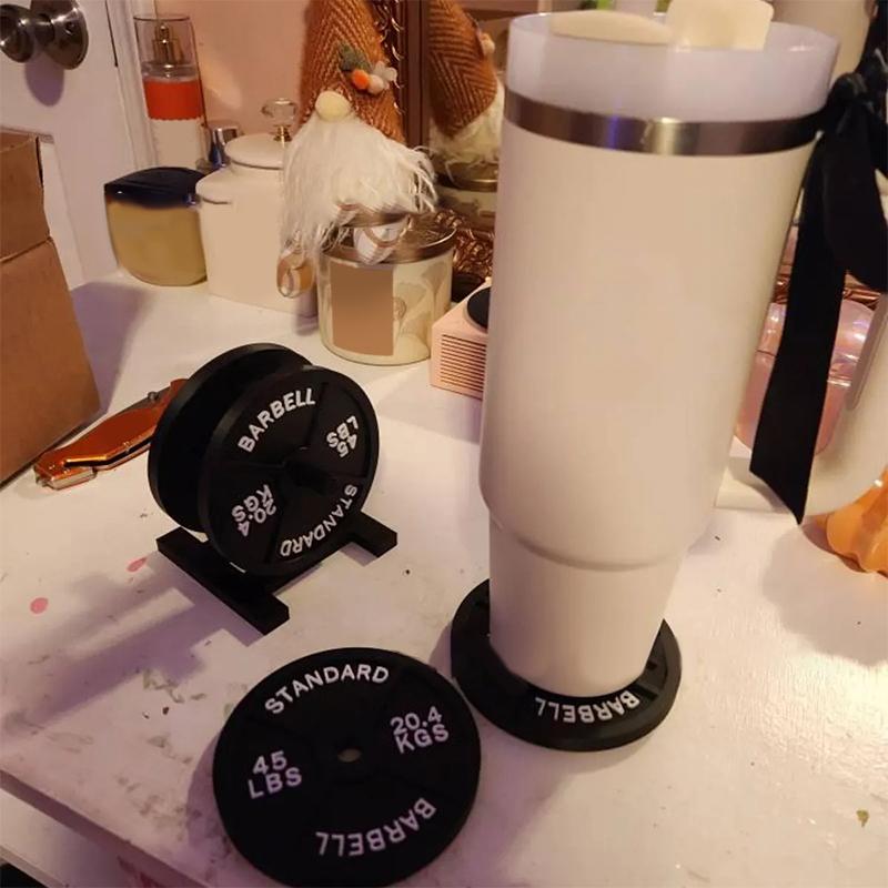 Weight Plate Coaster Set Holder Drink Coaster With Four Black Coasters For  Cold Drink For Bar Home Kitchens, Fitness Gyms