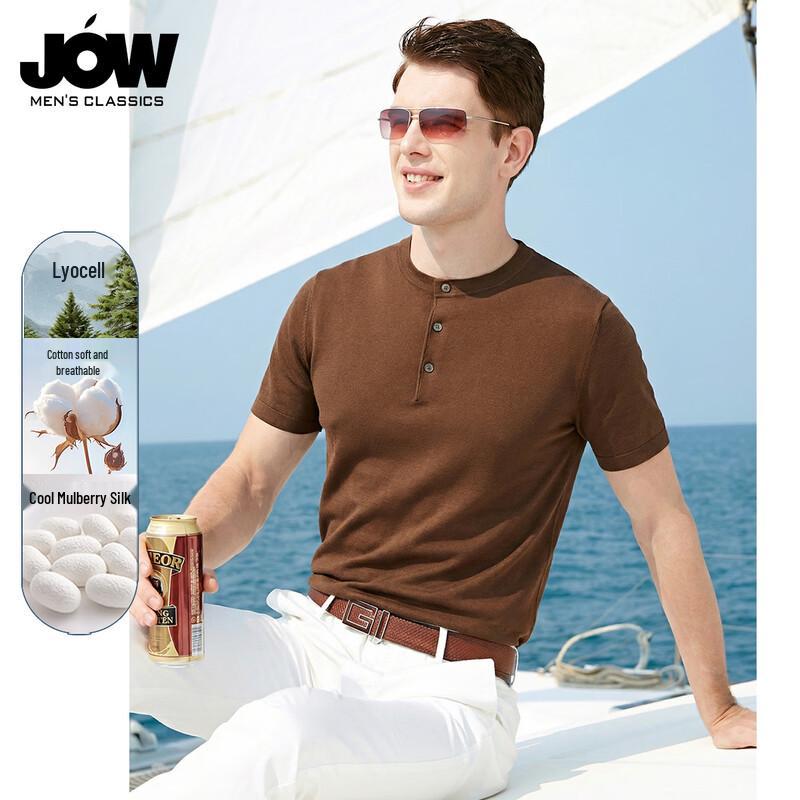 JOW Men s Henley Collar Silk Blend Polo T-Shirt 2XL