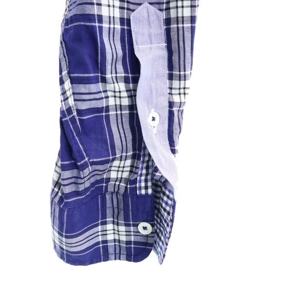 BARACUTA Made In Japan Check Pattern Long Sleeve 2WAY Shirt M Bluish Men's Used