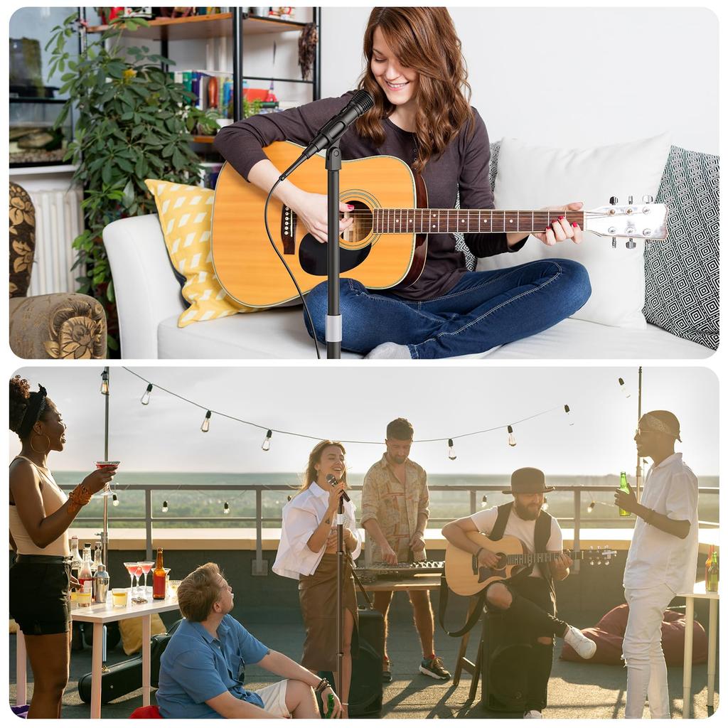 POLESTO Microphone Universal Demountable Floor Stand with Compact Weighted Adjustable Height Includes 2 Mic Compatible with a Wide Range of