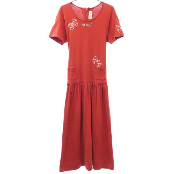 

PINK HOUSE Принт Короткий рукав Длинное платье Красный x белый Женский Б/у