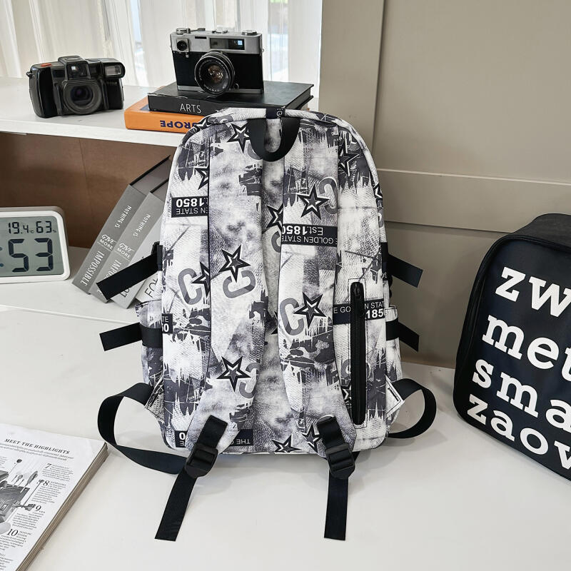 Student School Bag Nylon Backpack Men's Large Capacity Graffiti Backpack