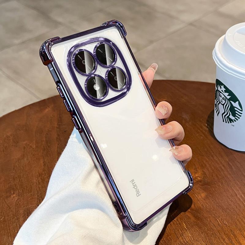 Applicable to Redmi note14Pro mobile phone case with its own lens film Redmi note13 electroplated transparent soft case anti-drop