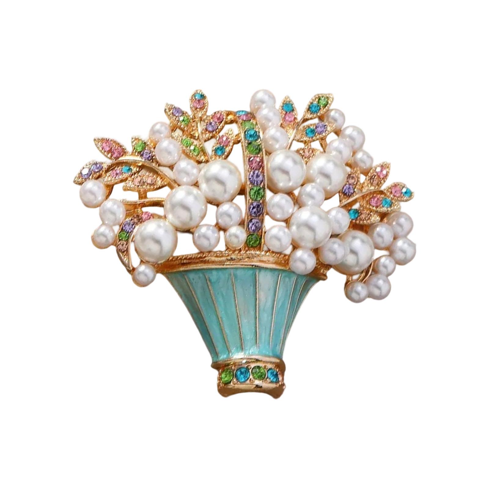 

Enamel Floral Basket Brooch Elegant Blue Design Lightweight Alloy Jewelry For Weddings And Formal Events Secure Clasp