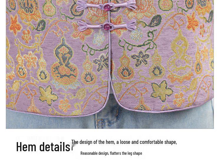 Damen Retro Chinesischer Stil Froschknopf Rundhals Weste – Frühling/Herbst Kürbis Jacquard Design