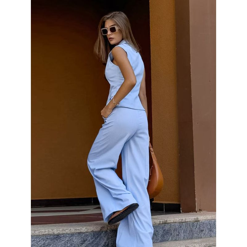European and American New Sleeveless Vest Top Wide Leg Pants Two-Piece Tank Top Wide Leg Pants Set
